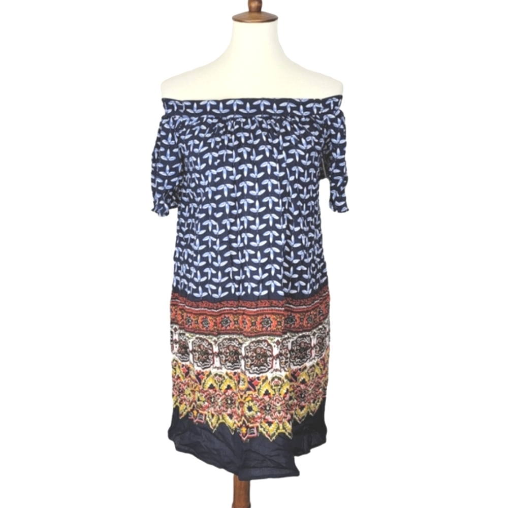 Caslon Off The Shoulder Leaf Print Shift Dress NWT